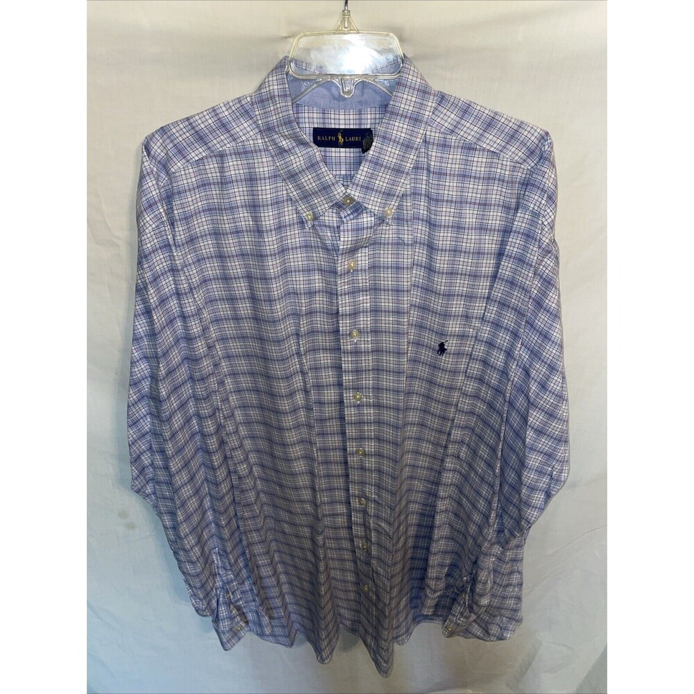 Polo Ralph Lauren Men’s Dress Shirt Size 2X Tall Blue Plaid Business Formal City